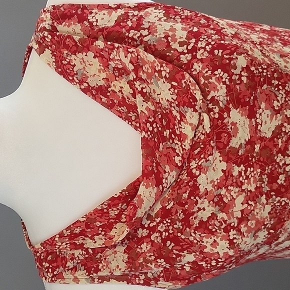 Jones New York Red and Tan Lined Floral Drape Neck Pullover Dress - Size 14 - Picture 4 of 8